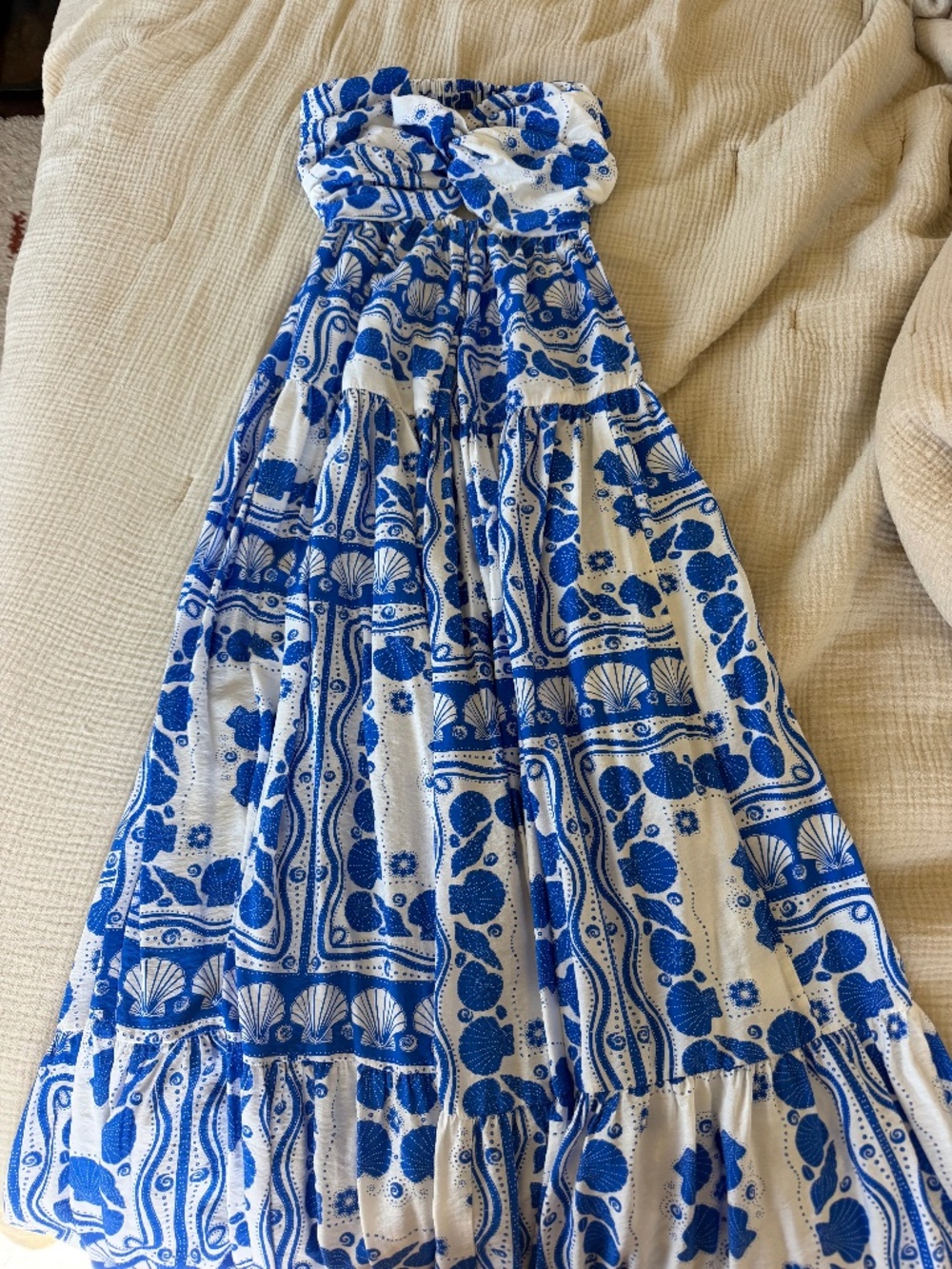 Miramar Sirena Blue and White strapless seashell dress size M